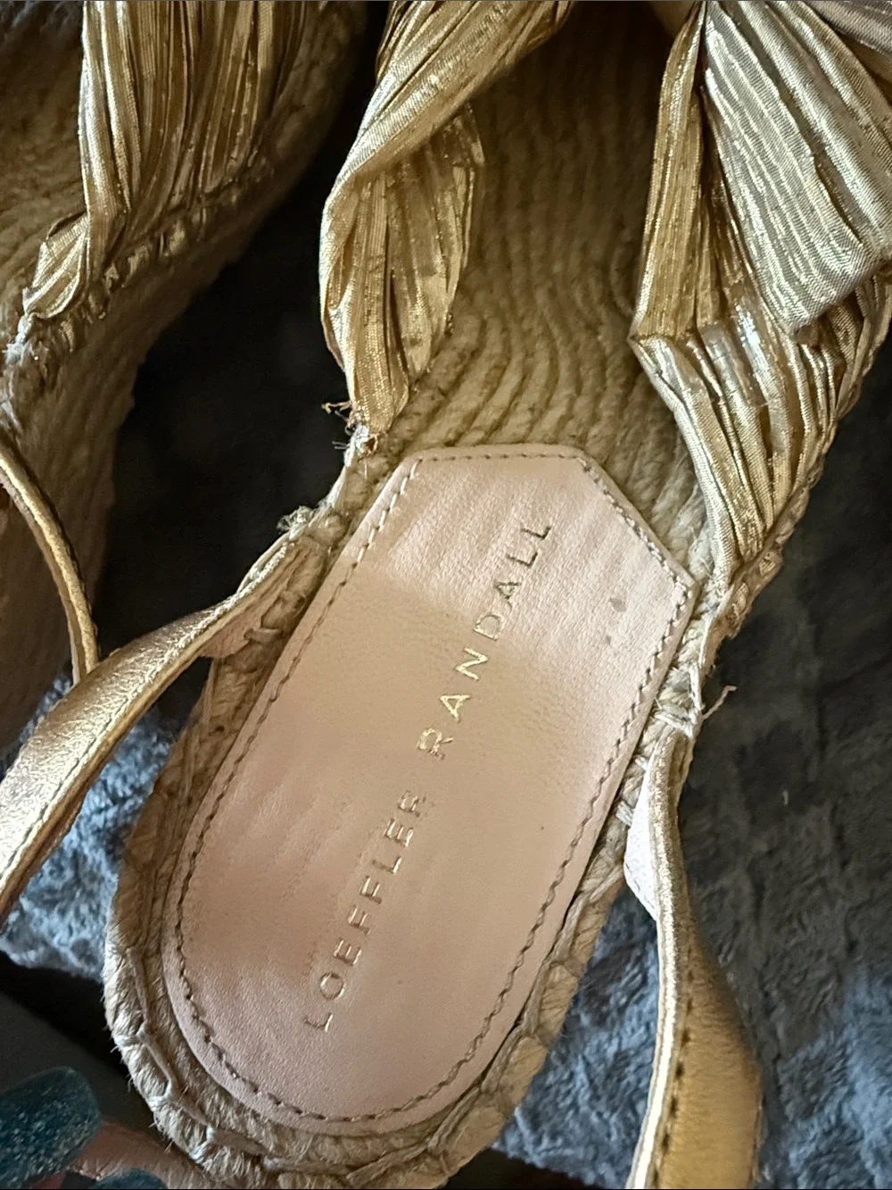 Loeffler Randall Metallic Gold Espadrille Wedge Sandals with Bow